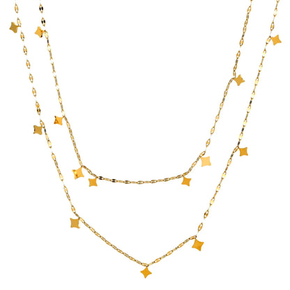 Double Layer Dangling Star Beaded Chain Necklace with Mini Four-Pointed Star Charms | Wholesale Bulk Order MOQ 12