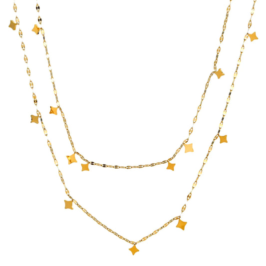 Double Layer Dangling Star Beaded Chain Necklace with Mini Four-Pointed Star Charms | Wholesale Bulk Order MOQ 12