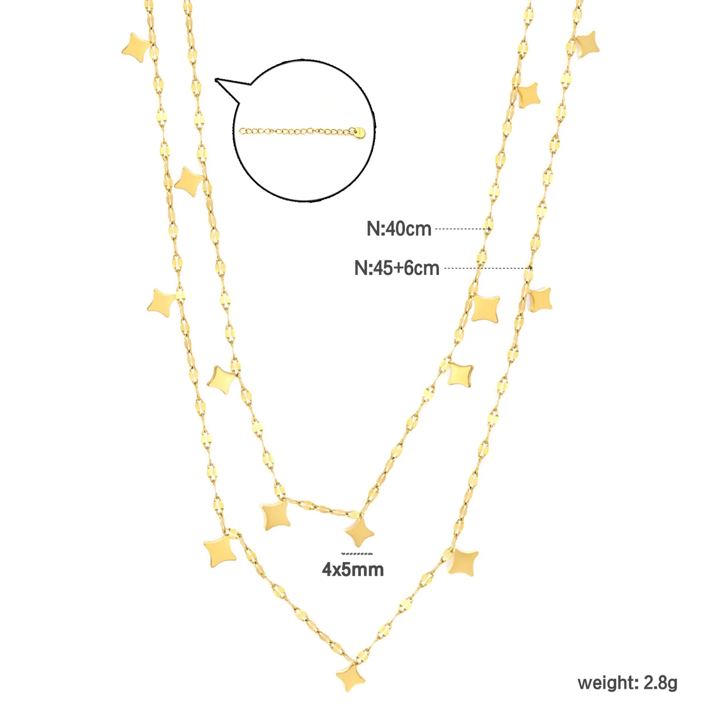 Double Layer Dangling Star Beaded Chain Necklace with Mini Four-Pointed Star Charms | Wholesale Bulk Order MOQ 12
