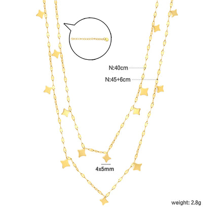 Double Layer Dangling Star Beaded Chain Necklace with Mini Four-Pointed Star Charms | Wholesale Bulk Order MOQ 12