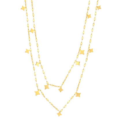 Double Layer Dangling Star Beaded Chain Necklace with Mini Four-Pointed Star Charms | Wholesale Bulk Order MOQ 12