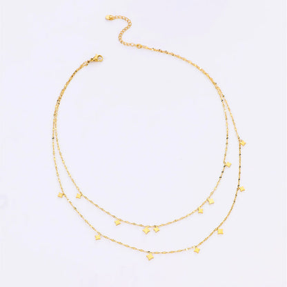 Double Layer Dangling Star Beaded Chain Necklace with Mini Four-Pointed Star Charms | Wholesale Bulk Order MOQ 12