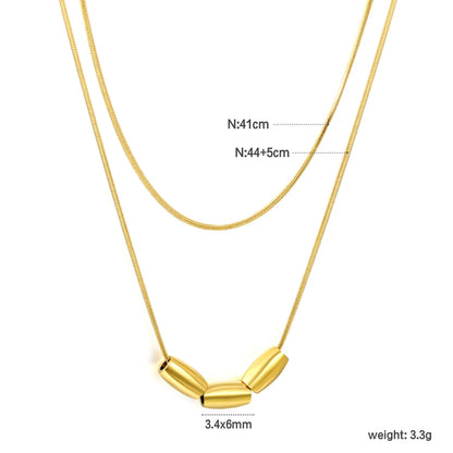 Double Layer Wholesale Three Mini Oval Bead Thin Snake Chain Necklace |  18K Gold Plated Hypoallergenic Stainless Steel Dainty Stackable Necklaces