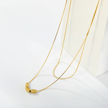 Double Layer Wholesale Three Mini Oval Bead Thin Snake Chain Necklace |  18K Gold Plated Hypoallergenic Stainless Steel Dainty Stackable Necklaces