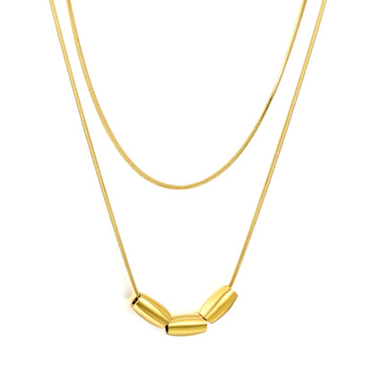 Double Layer Wholesale Three Mini Oval Bead Thin Snake Chain Necklace |  18K Gold Plated Hypoallergenic Stainless Steel Dainty Stackable Necklaces
