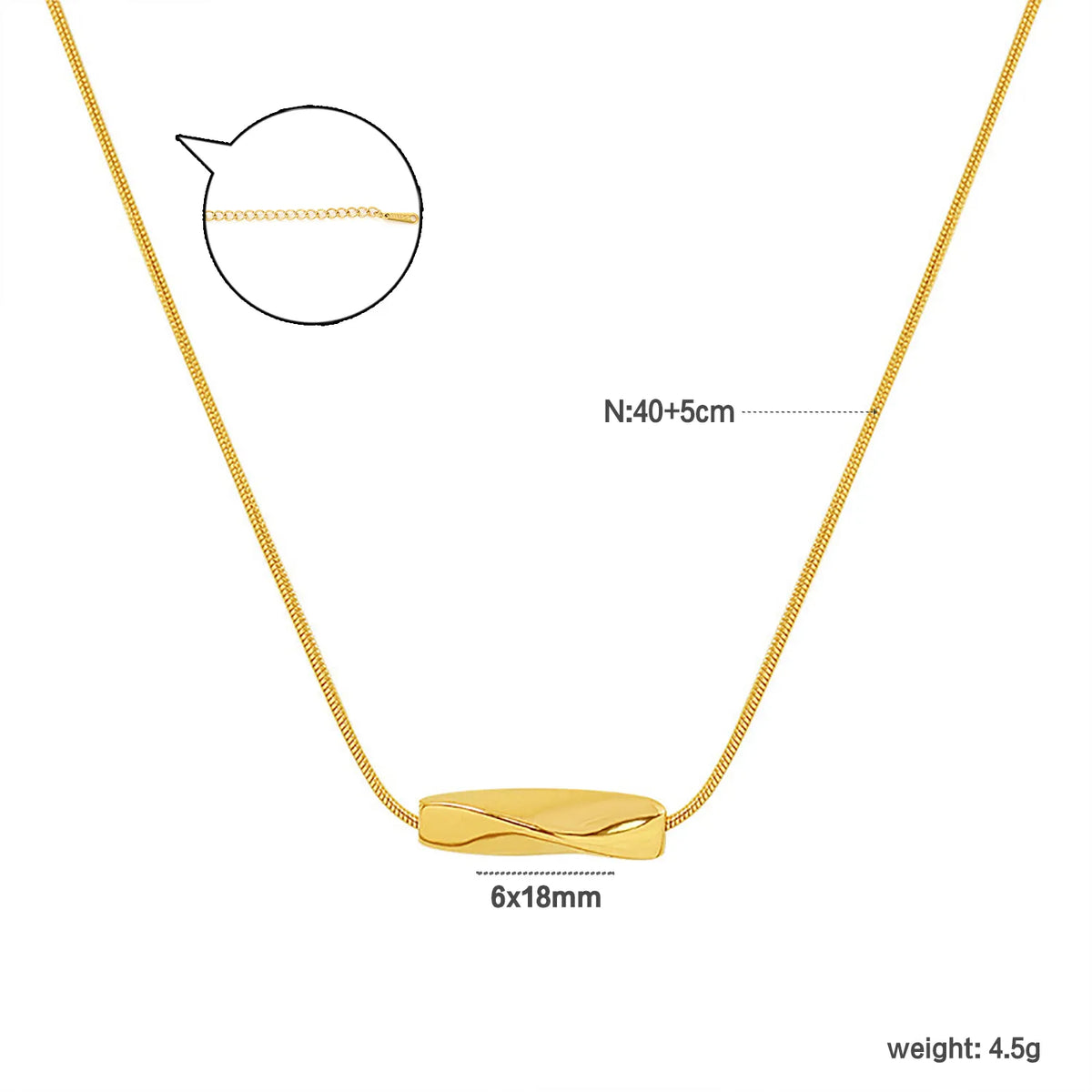 Twisted Barrel Pendant Thin Snake Chain Adjustable Necklace | 40+5cm Extension Chain | Minimalist Dainty Necklace Wholesale Bulk Order 12