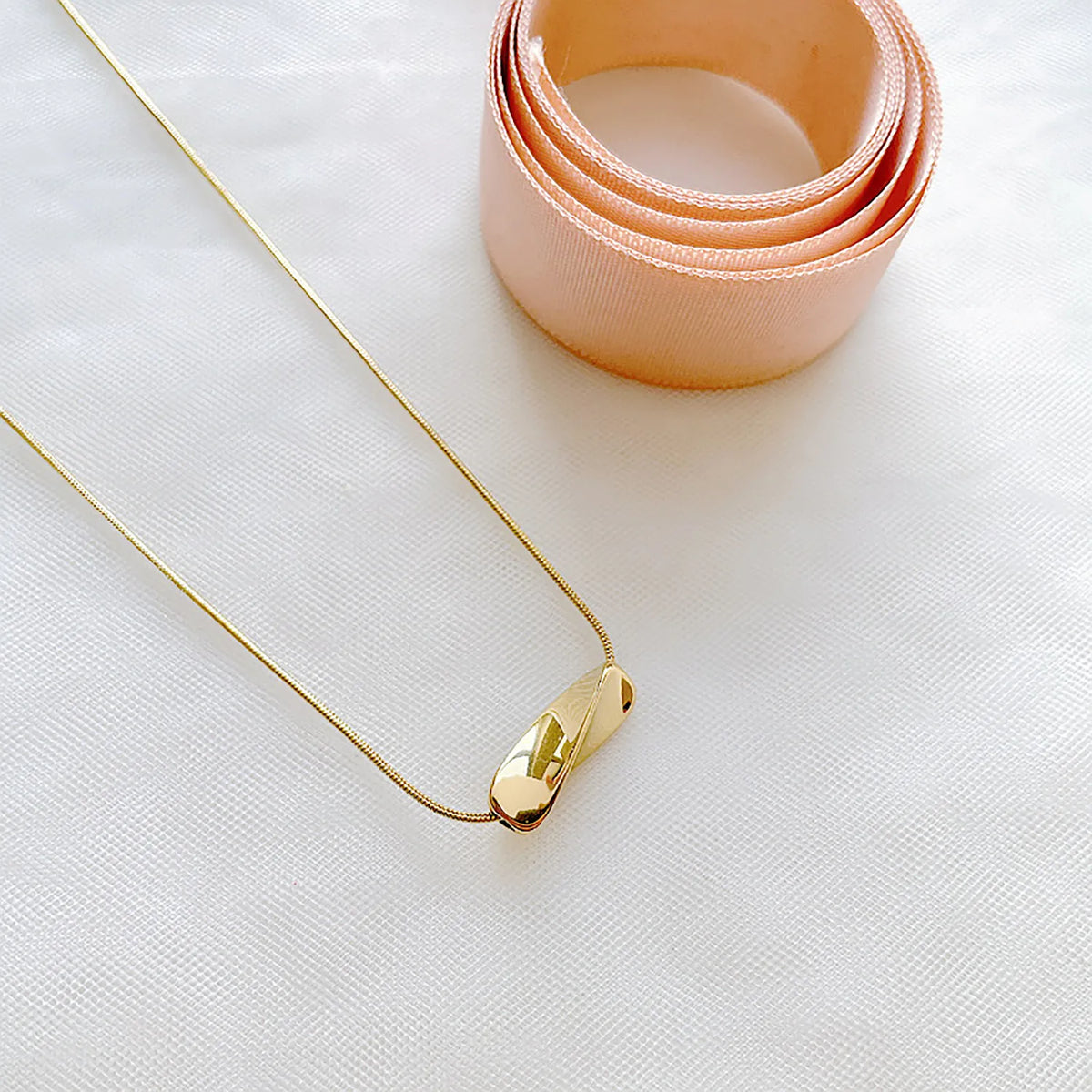 Twisted Barrel Pendant Thin Snake Chain Adjustable Necklace | 40+5cm Extension Chain | Minimalist Dainty Necklace Wholesale Bulk Order 12