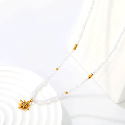 Dainty Boho Celestial Frosted Clear Crystal Beaded North Star Pendant Choker Necklace | 18K Gold Plated Hypoallergenic Stainless Steel