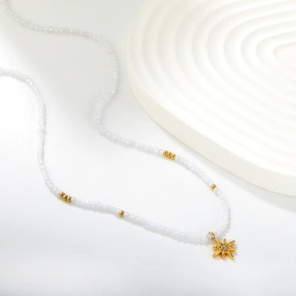 Dainty Boho Celestial Frosted Clear Crystal Beaded North Star Pendant Choker Necklace | 18K Gold Plated Hypoallergenic Stainless Steel