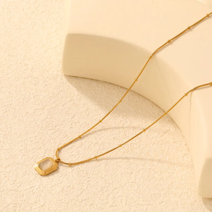 Vintage Minimalist Beaded Flat Snake Chain Multi-Layer Rectangle Mother of Pearl Pendant Necklace with Adjustable Extension Chain