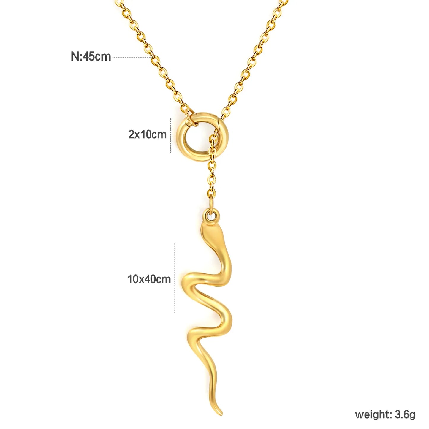 Smooth Curved Snake Y Drop Lariat Rolo Chain Necklace | Adjustable Ring Slide Design | 18K Gold Plated Hypoallergenic Stainless Steel | Edgy Minimalist Gothic Daily Layering Jewelry