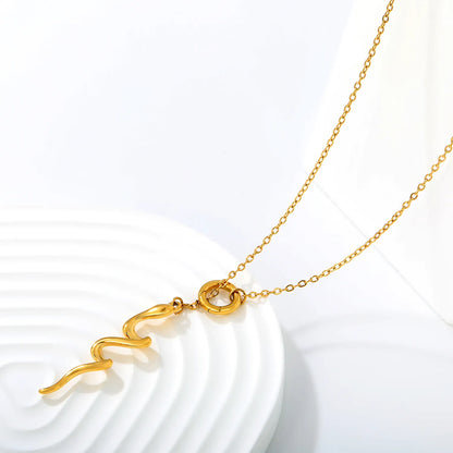Smooth Curved Snake Y Drop Lariat Rolo Chain Necklace | Adjustable Ring Slide Design | 18K Gold Plated Hypoallergenic Stainless Steel | Edgy Minimalist Gothic Daily Layering Jewelry