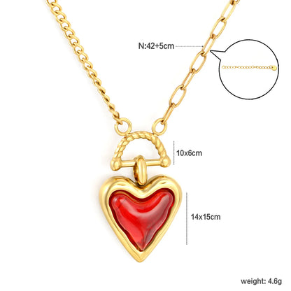Two-Tone Mixed Chain Red Resin Heart Toggle Pendant Necklace | Romantic Love Daily Jewelry Wholesale MOQ 12