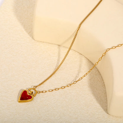 Two-Tone Mixed Chain Red Resin Heart Toggle Pendant Necklace | Romantic Love Daily Jewelry Wholesale MOQ 12