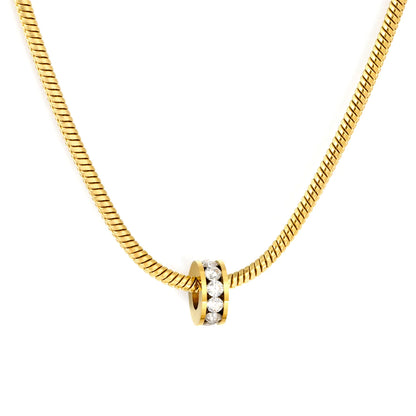 Sleek Minimalist Single Row Crystal Rolling Bead Pendant Flat Snake Chain Necklace | 18K Gold Plated Skin Friendly Stainless Steel | Bulk Order MOQ 12
