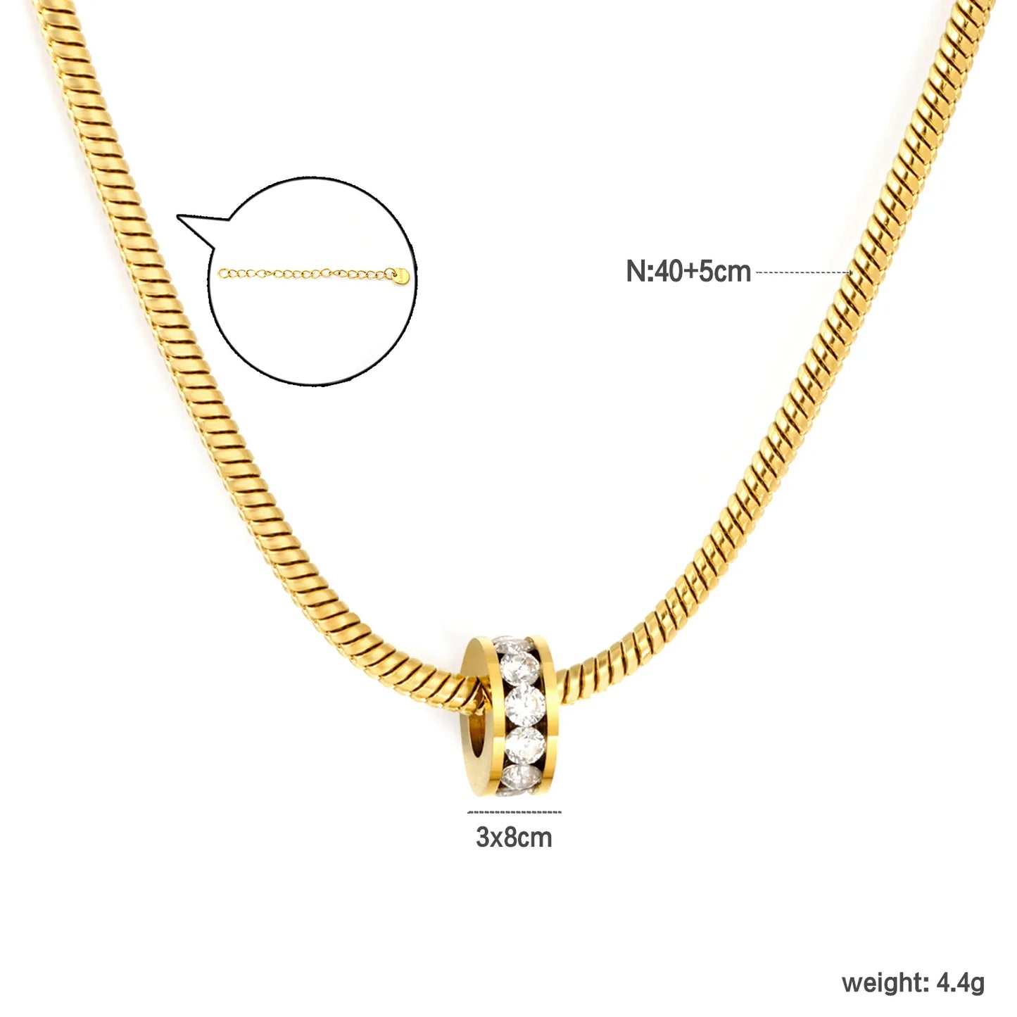 Sleek Minimalist Single Row Crystal Rolling Bead Pendant Flat Snake Chain Necklace | 18K Gold Plated Skin Friendly Stainless Steel | Bulk Order MOQ 12