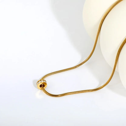 Sleek Minimalist Single Row Crystal Rolling Bead Pendant Flat Snake Chain Necklace | 18K Gold Plated Skin Friendly Stainless Steel | Bulk Order MOQ 12