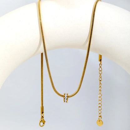 Sleek Minimalist Single Row Crystal Rolling Bead Pendant Flat Snake Chain Necklace | 18K Gold Plated Skin Friendly Stainless Steel | Bulk Order MOQ 12
