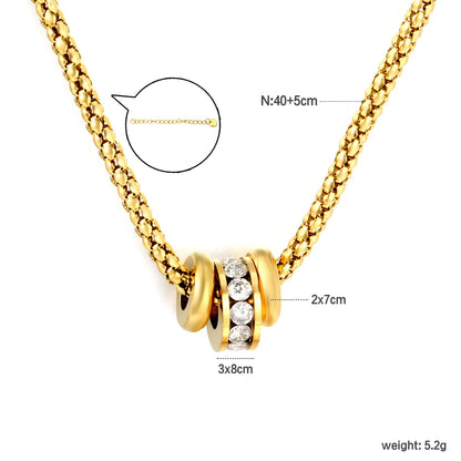 Minimalist Luxury Three Layer Rolling Rhinestone Barrel Pendant Box Chain Necklace | 18K Gold Plated Hypoallergenic Stainless Steel | MOQ 12