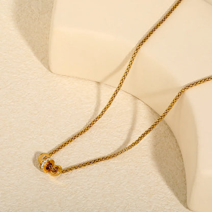Minimalist Luxury Three Layer Rolling Rhinestone Barrel Pendant Box Chain Necklace | 18K Gold Plated Hypoallergenic Stainless Steel | MOQ 12