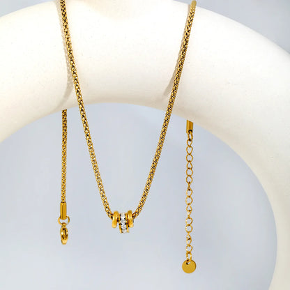 Minimalist Luxury Three Layer Rolling Rhinestone Barrel Pendant Box Chain Necklace | 18K Gold Plated Hypoallergenic Stainless Steel | MOQ 12