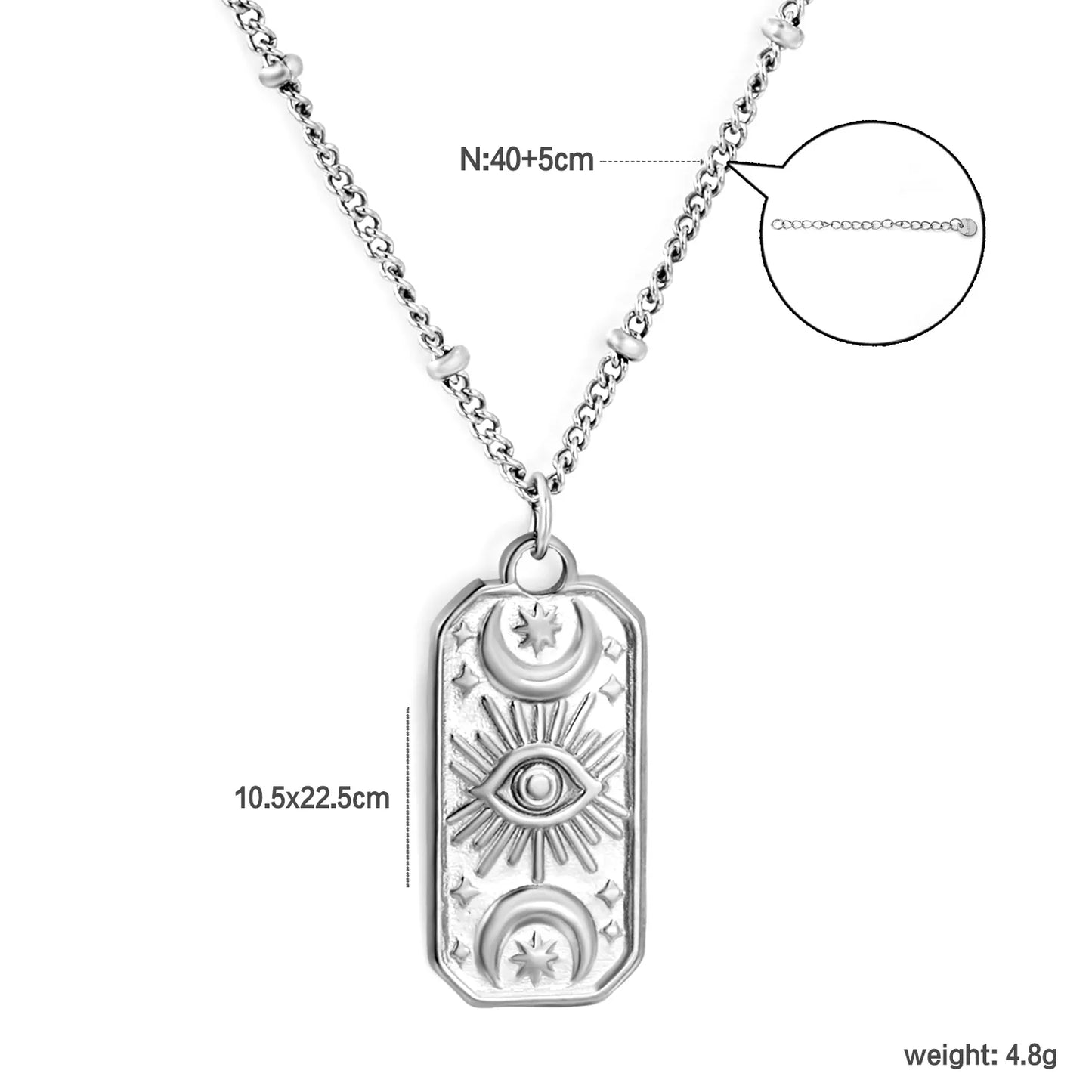 Mystical Witchy Boho Vintage Tarot Evil Eye Dog Tag Pendant Beaded Rolo Chain Necklace | Gold & Silve