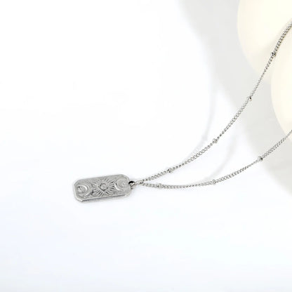Mystical Witchy Boho Vintage Tarot Evil Eye Dog Tag Pendant Beaded Rolo Chain Necklace | Gold & Silve