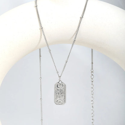 Mystical Witchy Boho Vintage Tarot Evil Eye Dog Tag Pendant Beaded Rolo Chain Necklace | Gold & Silve
