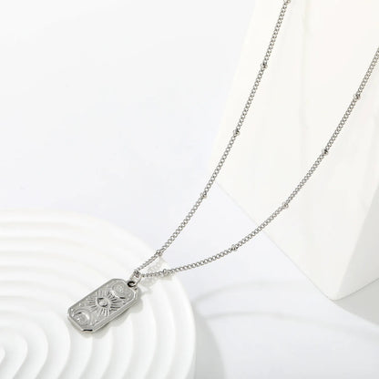 Mystical Witchy Boho Vintage Tarot Evil Eye Dog Tag Pendant Beaded Rolo Chain Necklace | Gold & Silve