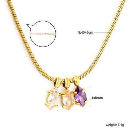 Glamorous Three Marquise Multicolor Crystal Pendant Snake Chain Necklace with Adjustable Extension Chain