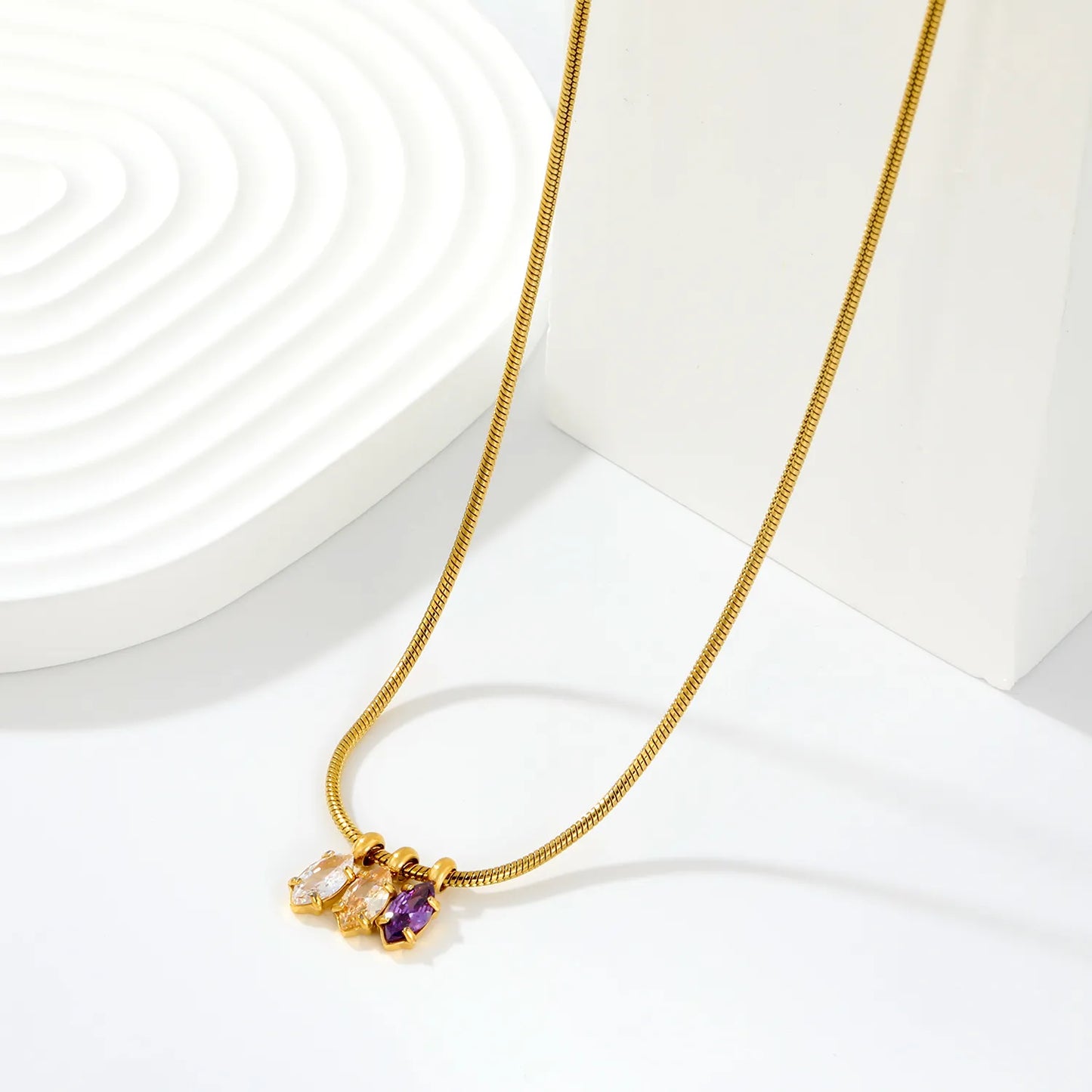 Glamorous Three Marquise Multicolor Crystal Pendant Snake Chain Necklace with Adjustable Extension Chain