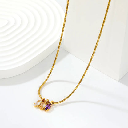 Glamorous Three Marquise Multicolor Crystal Pendant Snake Chain Necklace with Adjustable Extension Chain