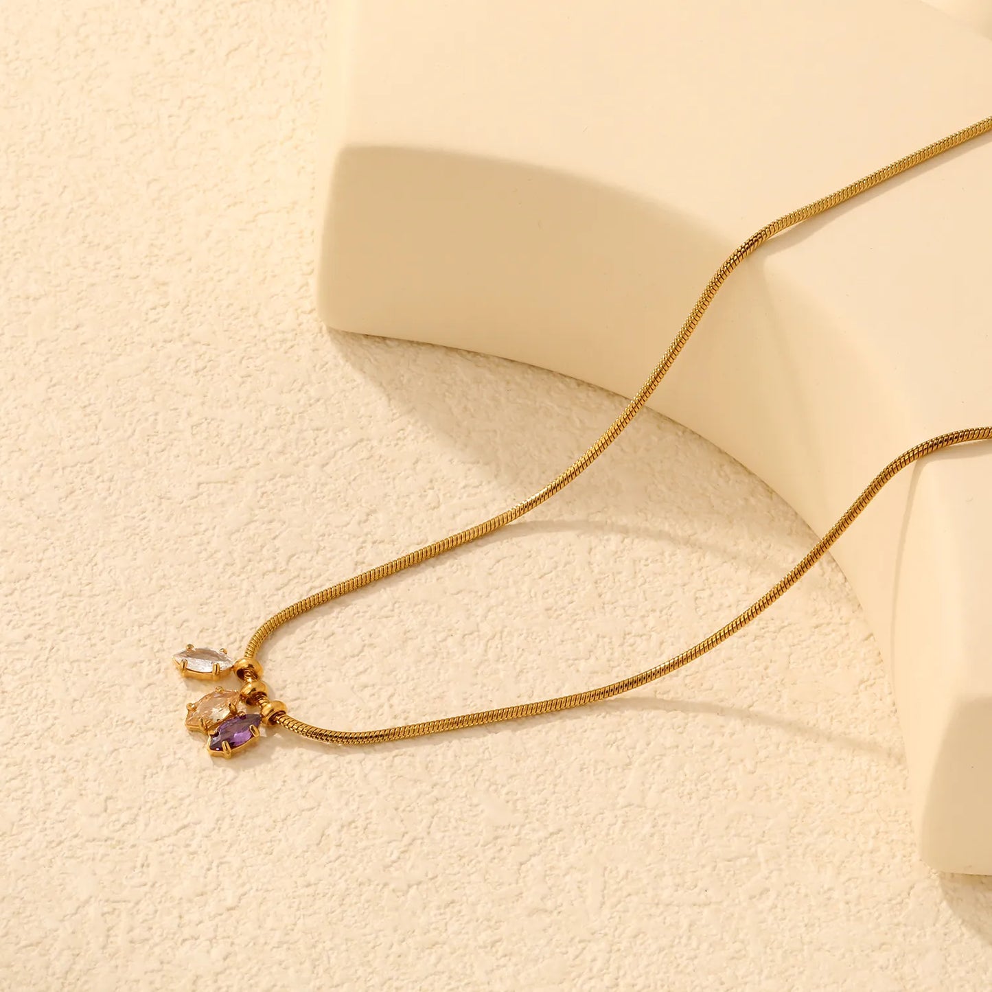 Glamorous Three Marquise Multicolor Crystal Pendant Snake Chain Necklace with Adjustable Extension Chain