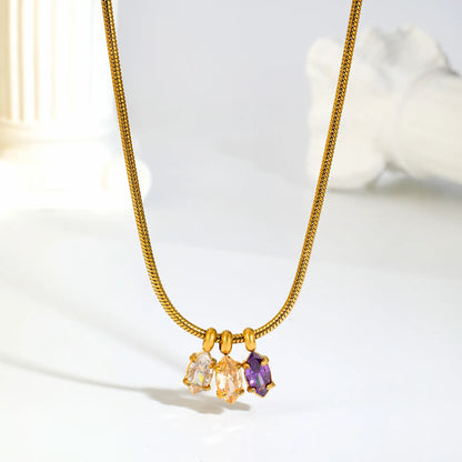 Glamorous Three Marquise Multicolor Crystal Pendant Snake Chain Necklace with Adjustable Extension Chain