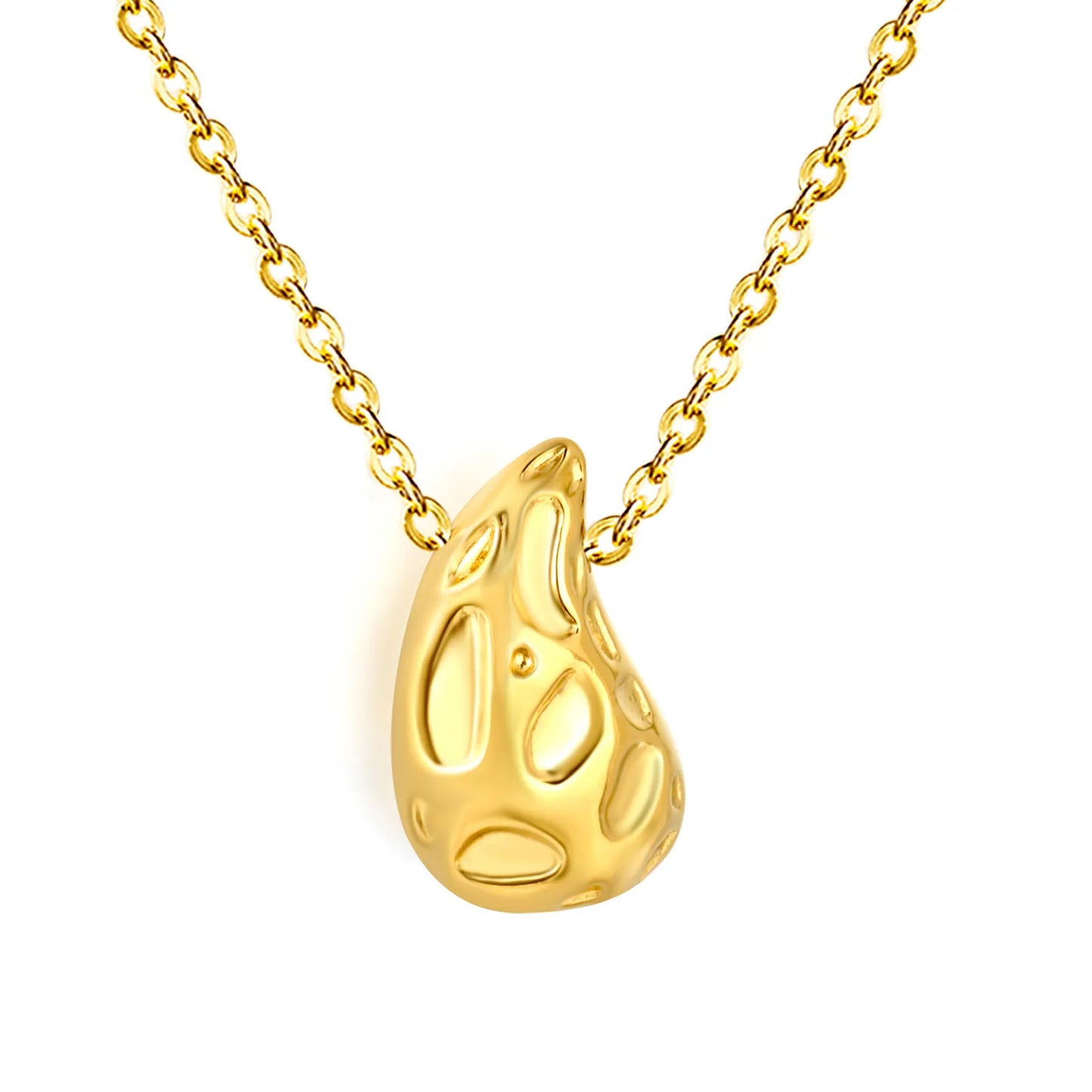 Irregular Abstract Art Minimalist Hollow Concave Teardrop Pendant Rolo Chain Necklace
