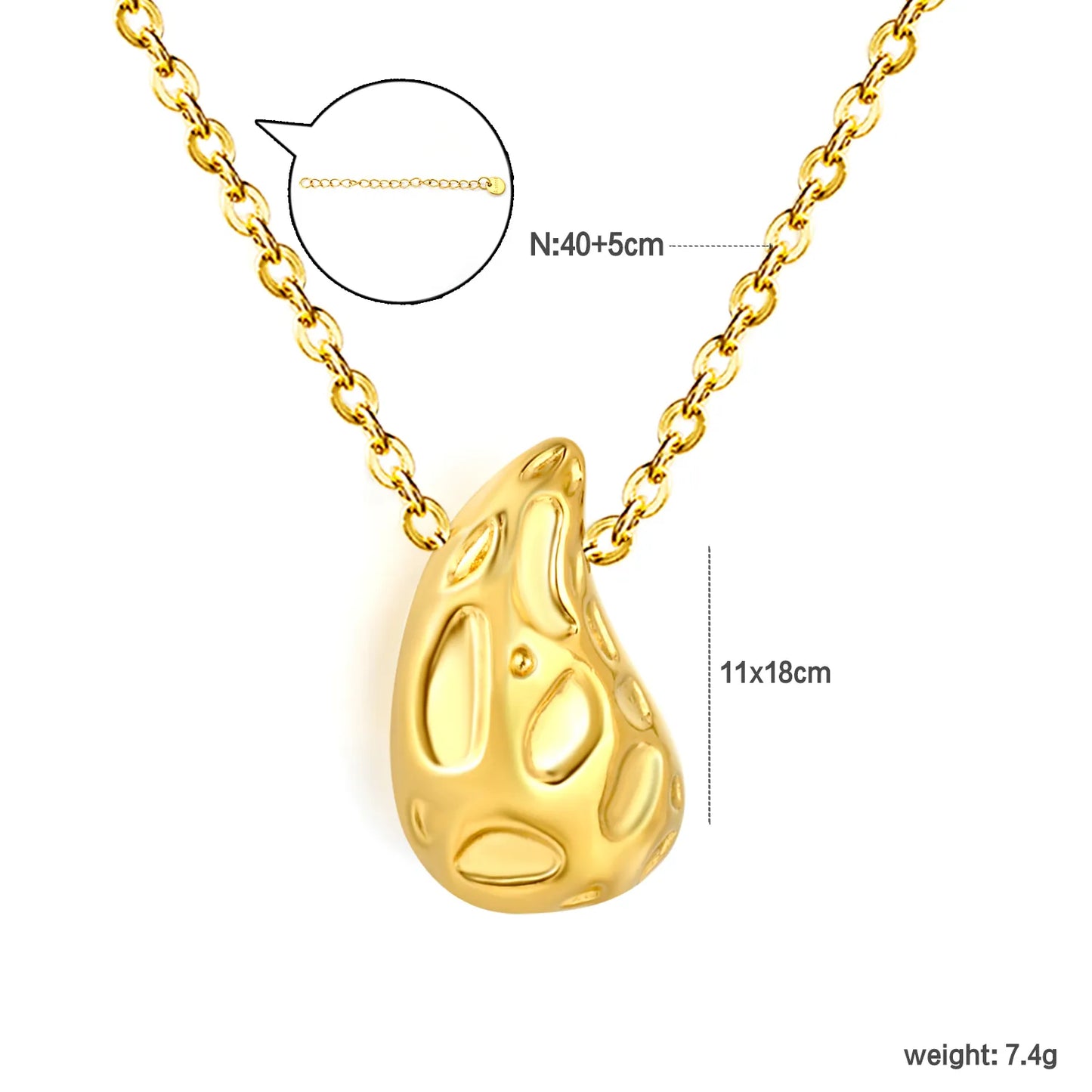 Irregular Abstract Art Minimalist Hollow Concave Teardrop Pendant Rolo Chain Necklace