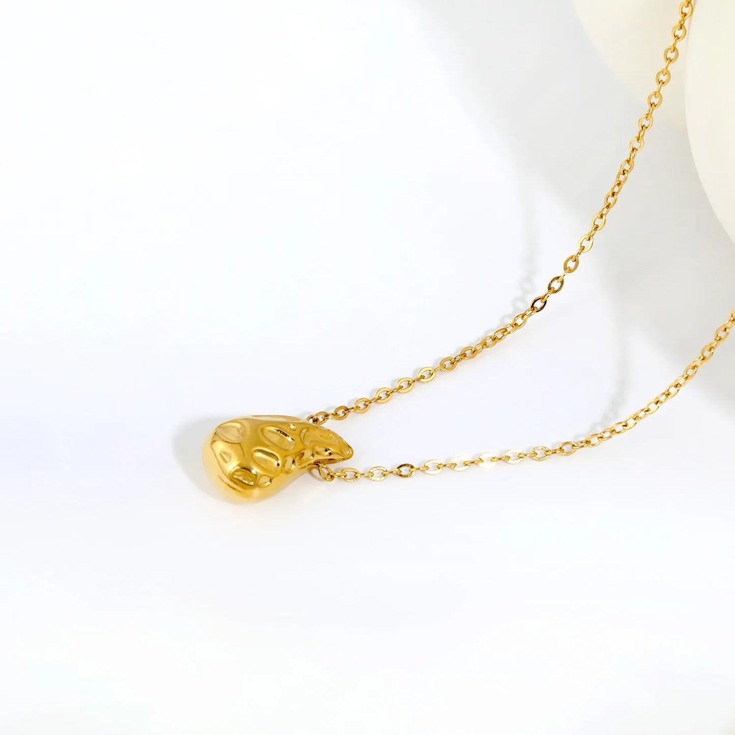 Irregular Abstract Art Minimalist Hollow Concave Teardrop Pendant Rolo Chain Necklace