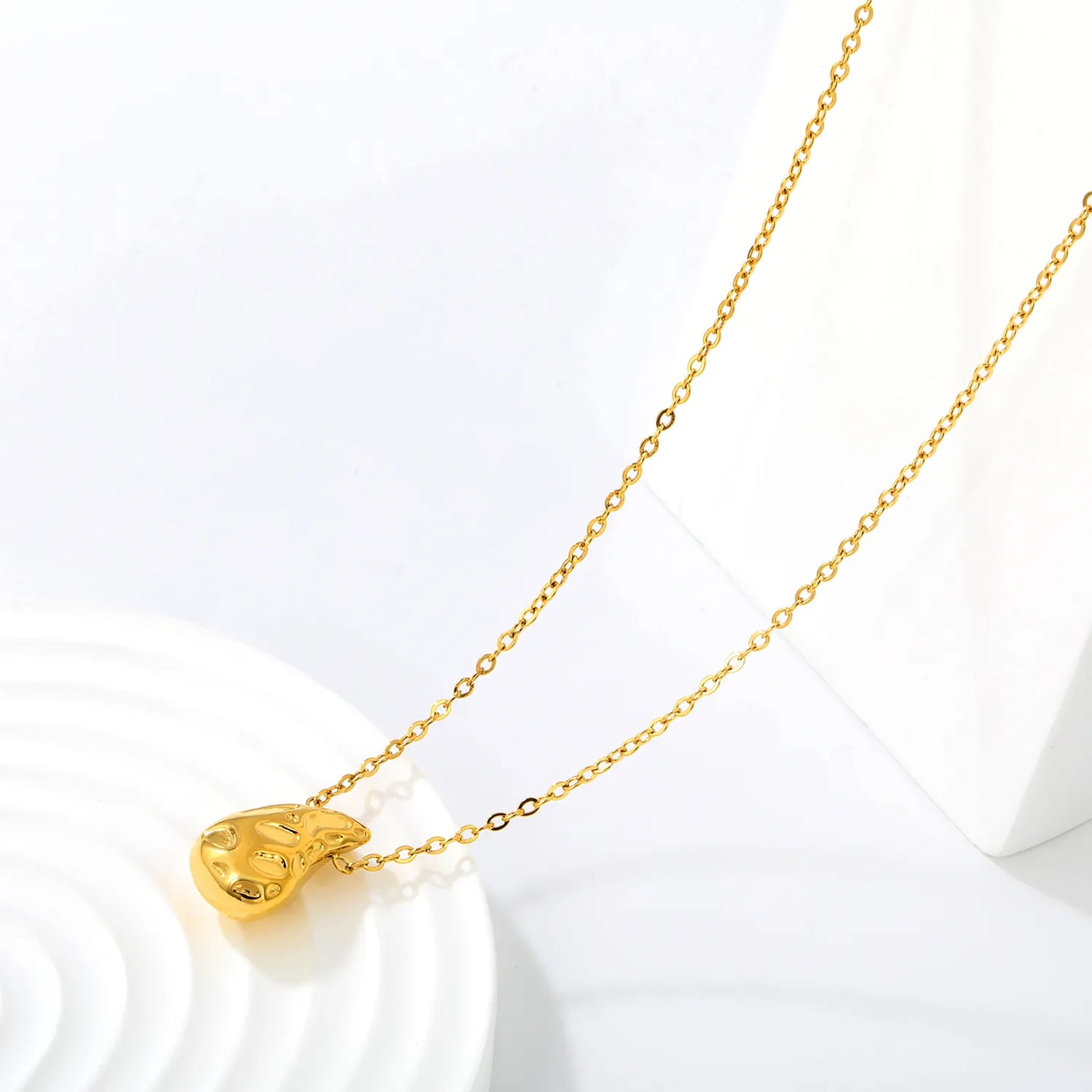 Irregular Abstract Art Minimalist Hollow Concave Teardrop Pendant Rolo Chain Necklace
