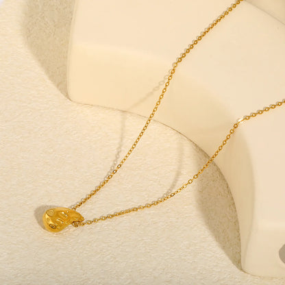 Irregular Abstract Art Minimalist Hollow Concave Teardrop Pendant Rolo Chain Necklace