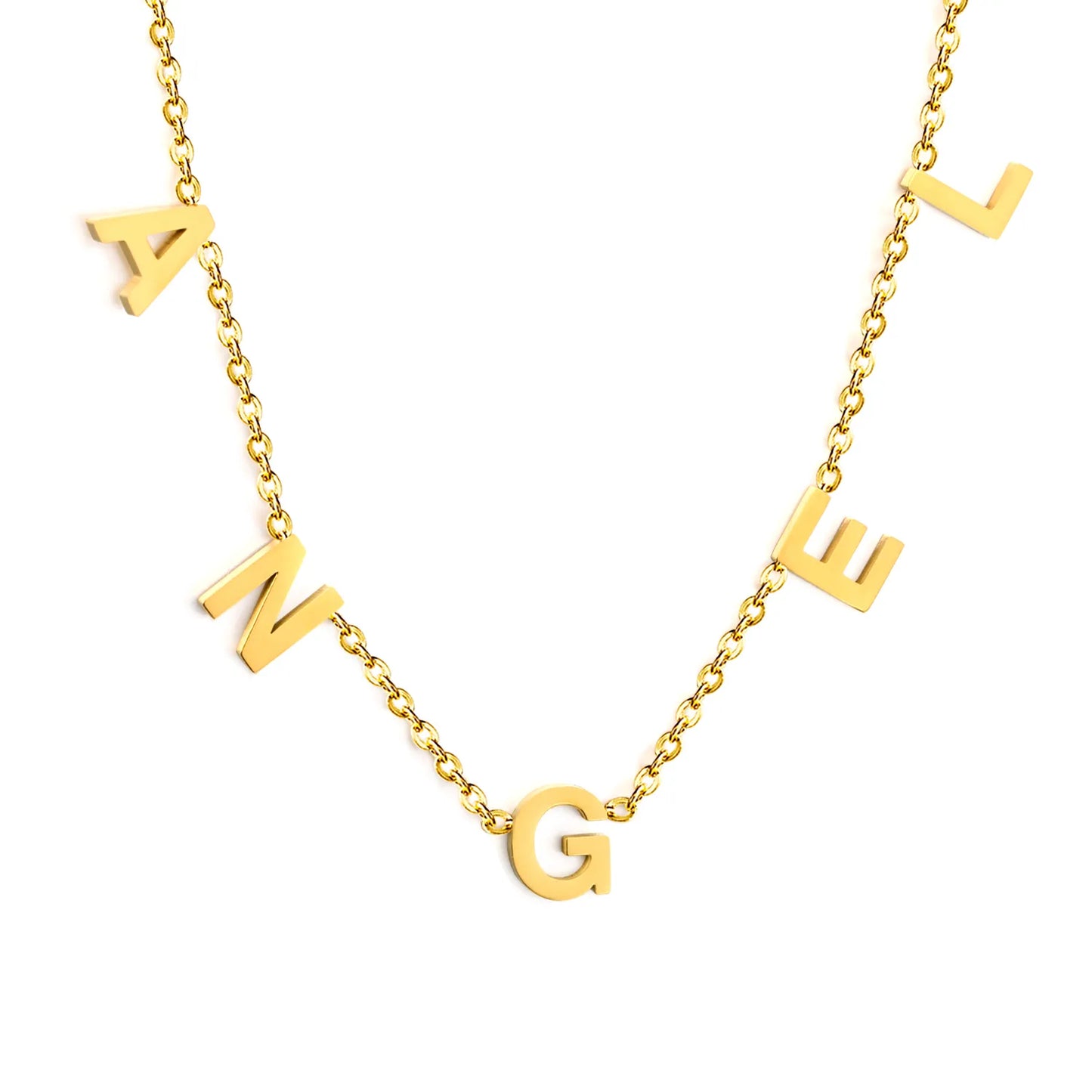 Adjustable  Spelled Out Angel Letter Station Necklace Floating Block Alphabet Charms | Personalized Minimalist Daily Layering Jewelry | Bulk Order MOQ 12