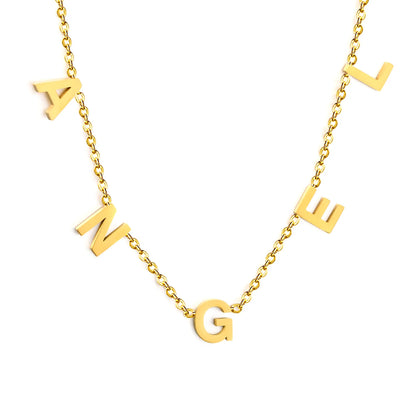 Adjustable  Spelled Out Angel Letter Station Necklace Floating Block Alphabet Charms | Personalized Minimalist Daily Layering Jewelry | Bulk Order MOQ 12