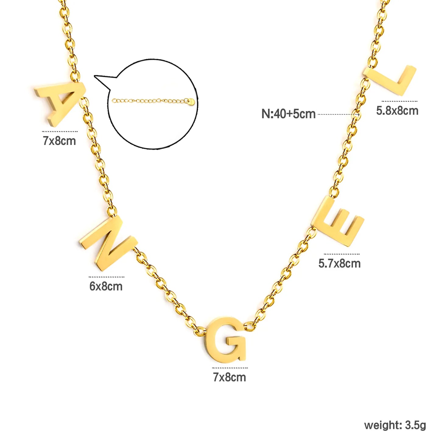 Adjustable  Spelled Out Angel Letter Station Necklace Floating Block Alphabet Charms | Personalized Minimalist Daily Layering Jewelry | Bulk Order MOQ 12