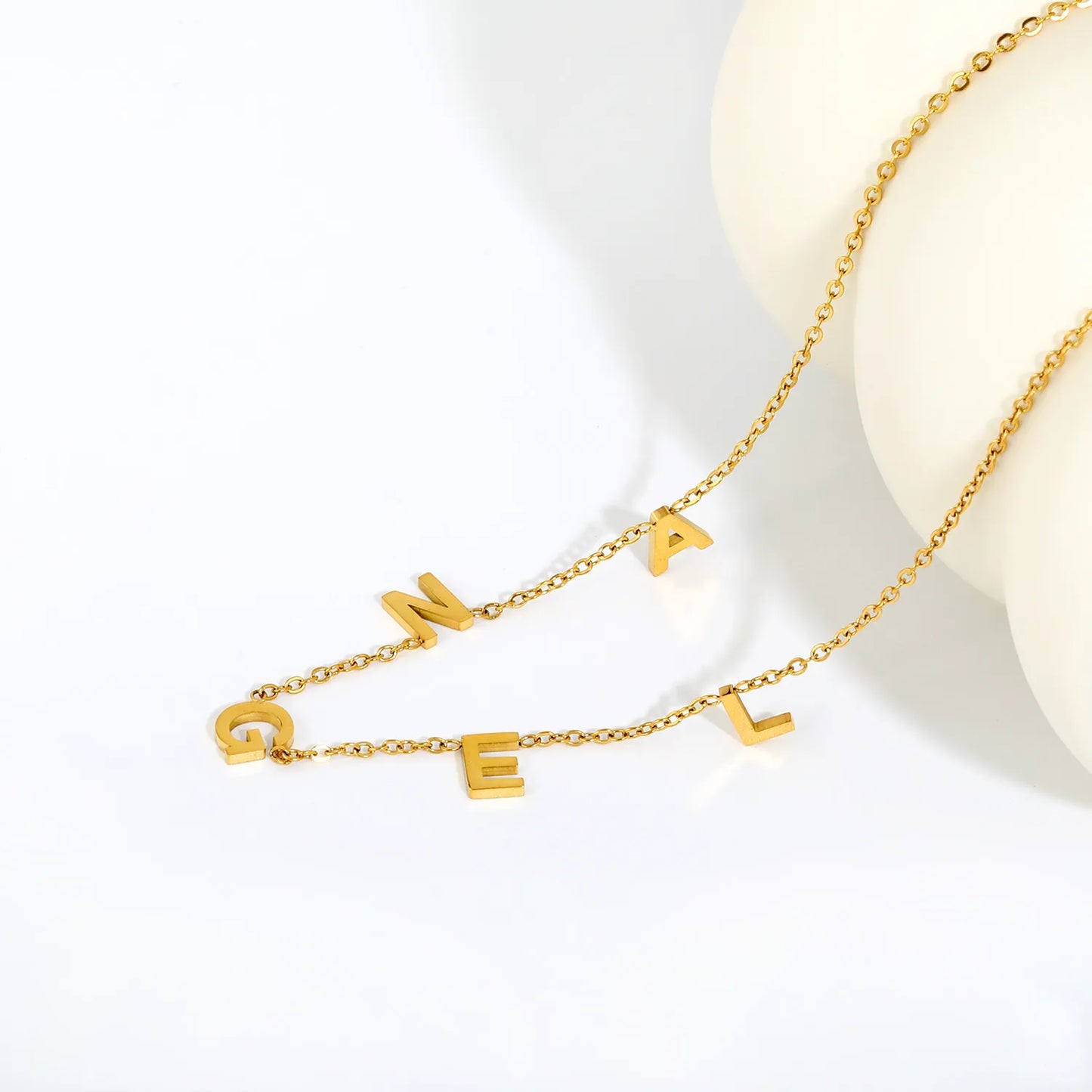 Adjustable  Spelled Out Angel Letter Station Necklace Floating Block Alphabet Charms | Personalized Minimalist Daily Layering Jewelry | Bulk Order MOQ 12