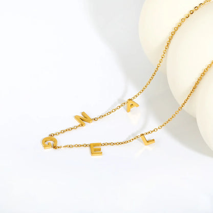 Adjustable  Spelled Out Angel Letter Station Necklace Floating Block Alphabet Charms | Personalized Minimalist Daily Layering Jewelry | Bulk Order MOQ 12