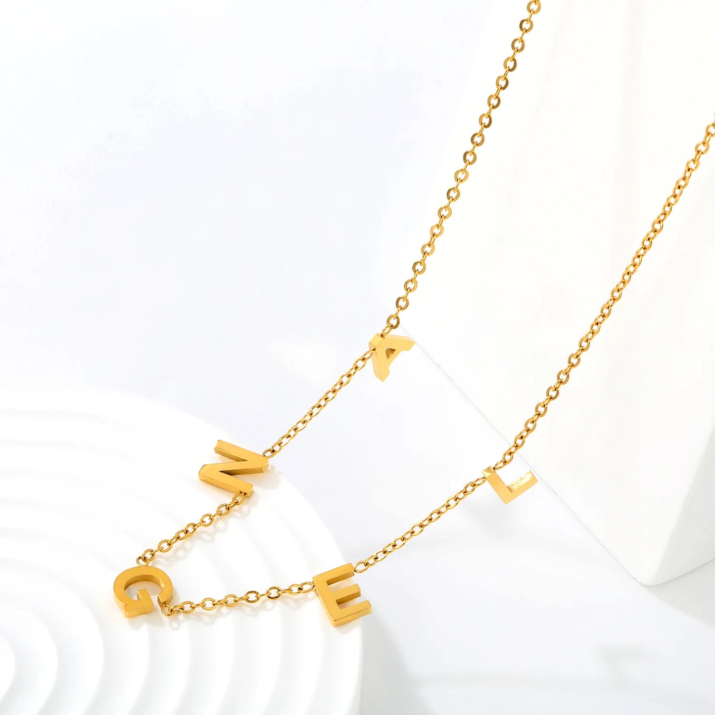 Adjustable  Spelled Out Angel Letter Station Necklace Floating Block Alphabet Charms | Personalized Minimalist Daily Layering Jewelry | Bulk Order MOQ 12