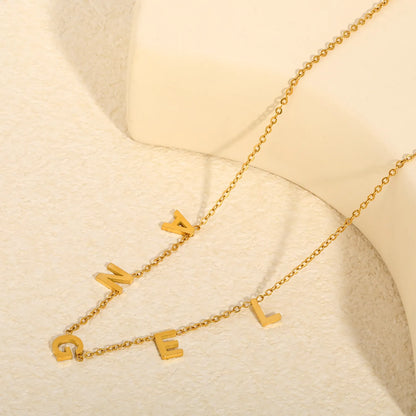 Adjustable  Spelled Out Angel Letter Station Necklace Floating Block Alphabet Charms | Personalized Minimalist Daily Layering Jewelry | Bulk Order MOQ 12