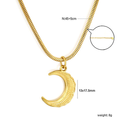 Minimalist Celestial Daily Layering Jewelry Textured Crescent Moon Pendant Snake Chain Necklace | Adjustable Extension Chain |