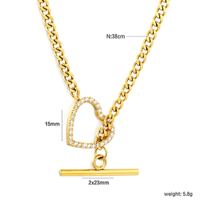Bold Rhinestone Hollow Heart Toggle Clasp Curb Chain Choker Necklace | Statement Layering Jewelry Wholesale MOQ 12
