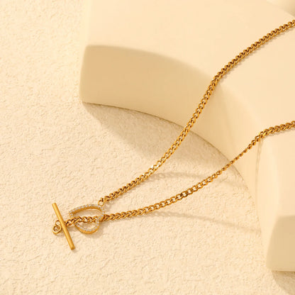 Bold Rhinestone Hollow Heart Toggle Clasp Curb Chain Choker Necklace | Statement Layering Jewelry Wholesale MOQ 12