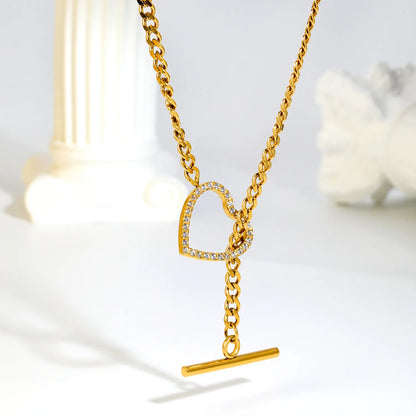 Bold Rhinestone Hollow Heart Toggle Clasp Curb Chain Choker Necklace | Statement Layering Jewelry Wholesale MOQ 12